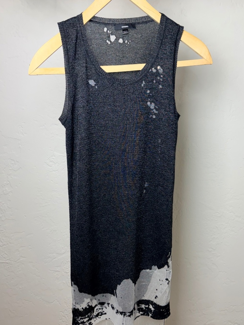 Diesel Made Italy Sheer Knit Midi Dress Black White Abstract Sleeveless M